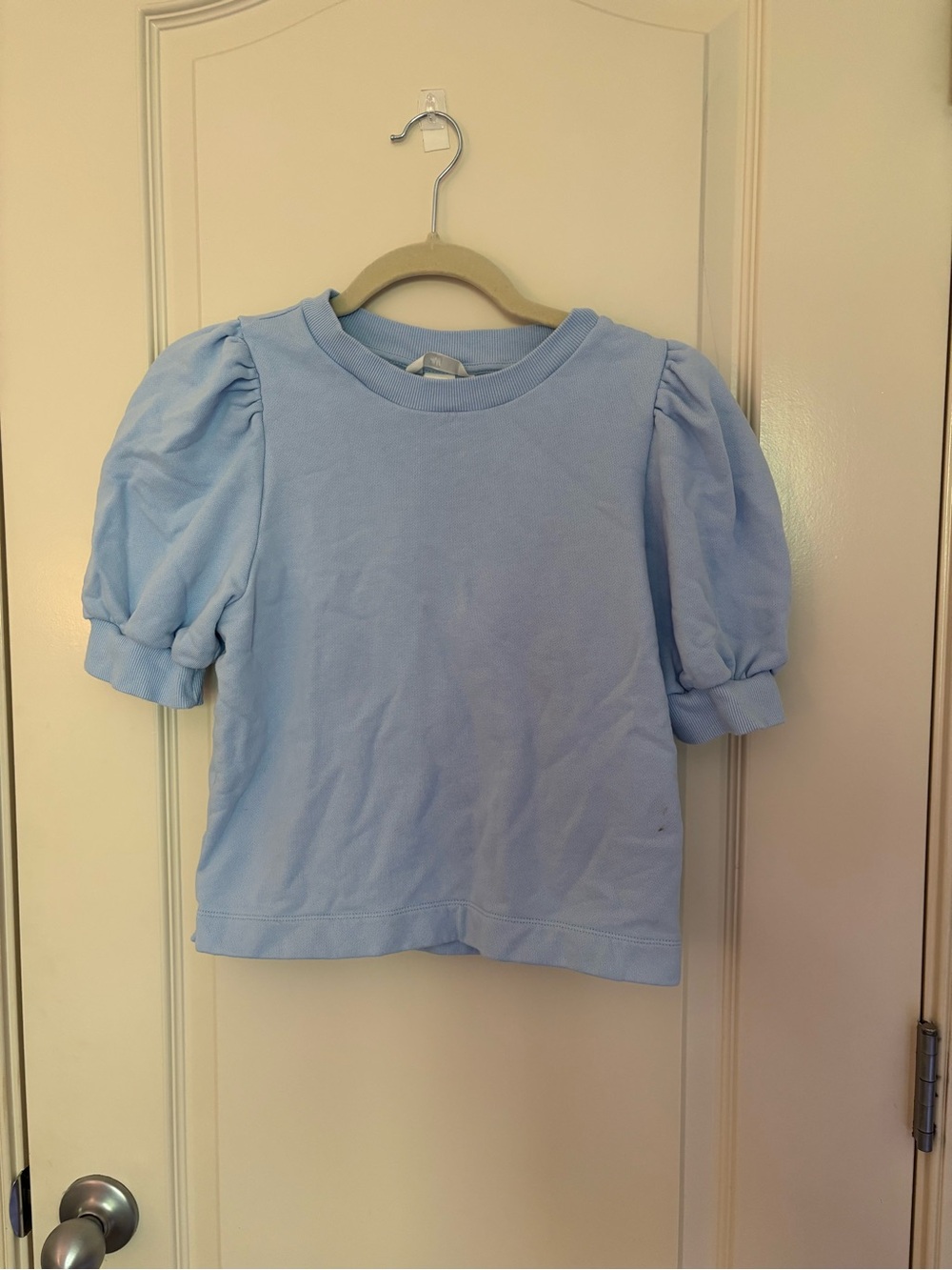 H&M Pale Blue Puff Sleeve Crewneck Top